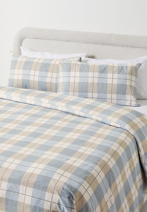 Sixth Floor - Classic Check Cotton Blend Duvet Set Natural & Blue