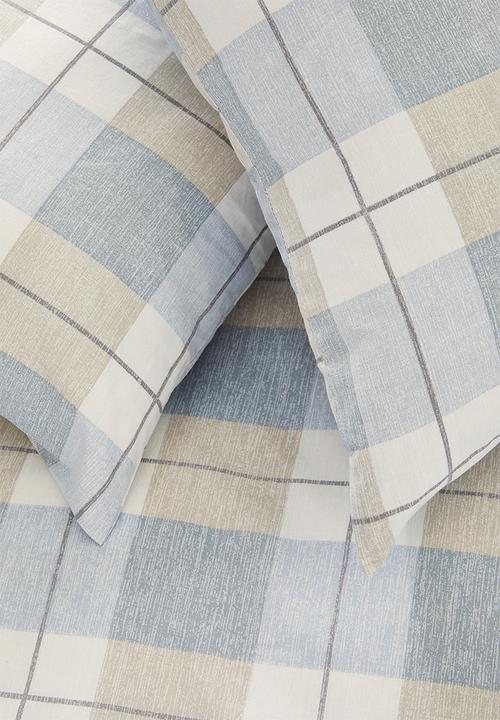 Sixth Floor - Classic Check Cotton Blend Duvet Set Natural & Blue