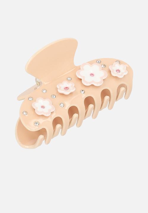 Tessa Design - Ivy hair claw clip with flower embellishment-beige