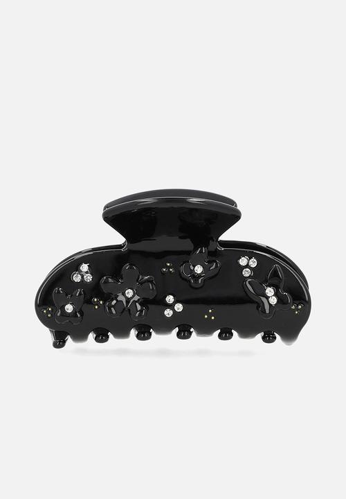 Tessa Design - Poppy hair claw clip with flower embelishment-black