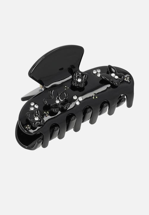Tessa Design - Poppy hair claw clip with flower embelishment-black
