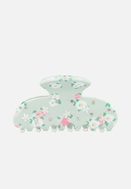 Tessa Design - Ivy hair claw grip with flower embellishment-green