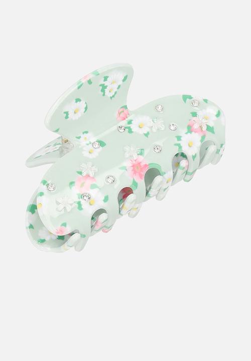 Tessa Design - Ivy hair claw grip with flower embellishment-green