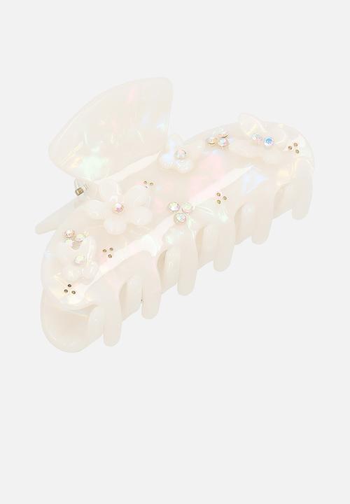 Tessa Design - Poppy hair claw clip with flower embelishment-pearlescent