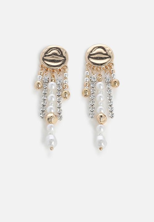 Tessa Design - Pearl chandelier earrings with cascading beads - gold