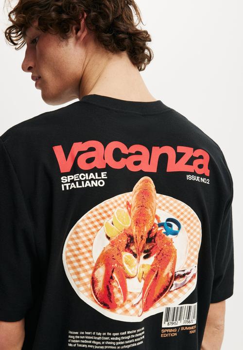 Cotton On - Cropped Fit Graphic T-Shirt - Black/Lobster Plate