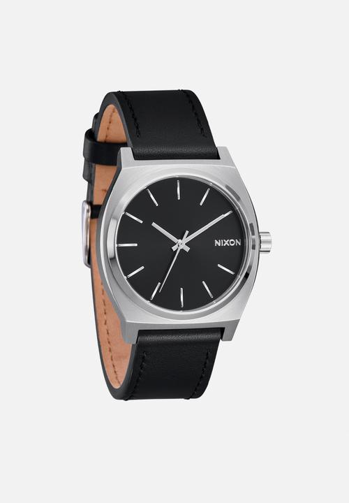 Nixon - Time teller leather  watch - silver & black