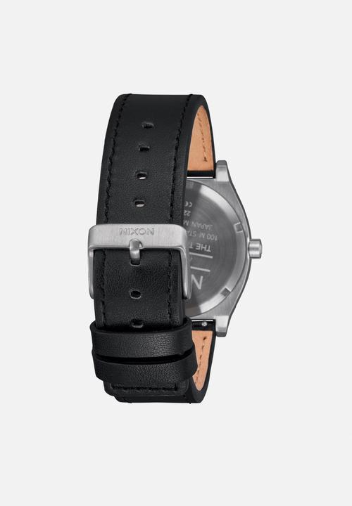 Nixon - Time teller leather  watch - silver & black