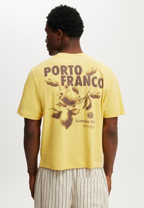 Cotton On - Cropped Fit Graphic T-Shirt - Sunray Yellow/Porto Franco