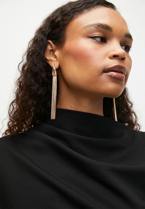 Tessa Design - Octavia statement earrings with chain tassel - gold