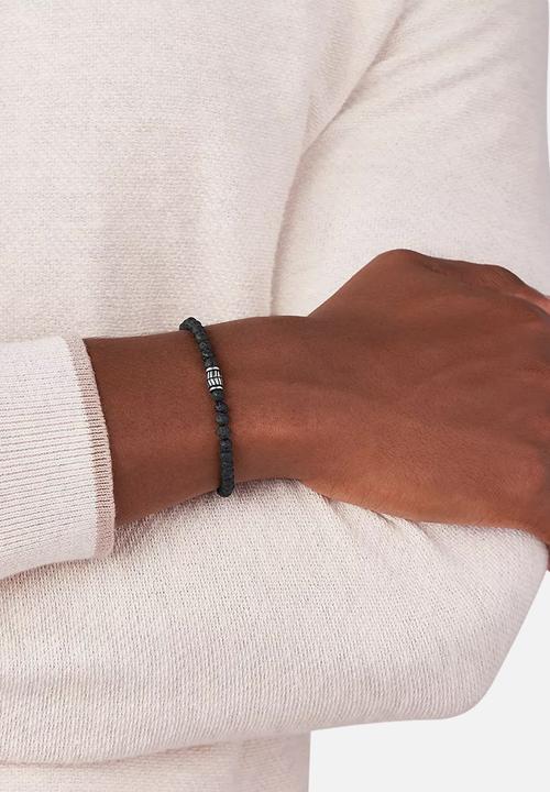 Fossil - Lava stone beaded bracelet- silver & black