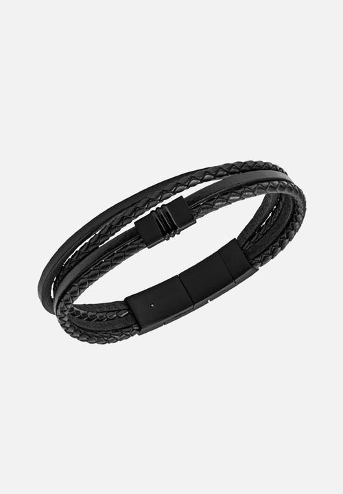 Fossil - Multi  strand leather bracelet  f03098001- black