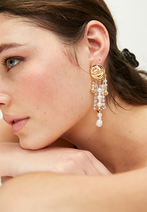 Tessa Design - Pearl chandelier earrings with cascading beads - gold