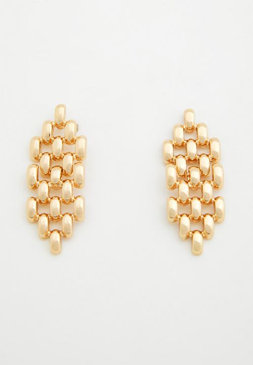 Tessa Design - Topaz hexagonal shaped interlinked bead earrings - gold