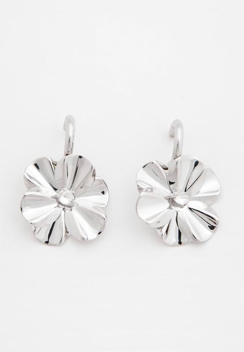 Tessa Design - Daisy flower shaped drop earrings - silver