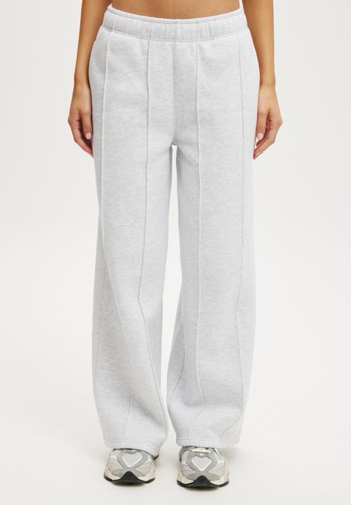 Cotton On - Plush Wide Leg Pintuck Trackpant - Cloudy Grey Marle
