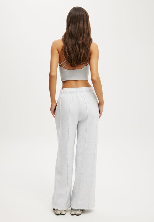 Cotton On - Plush Wide Leg Pintuck Trackpant - Cloudy Grey Marle