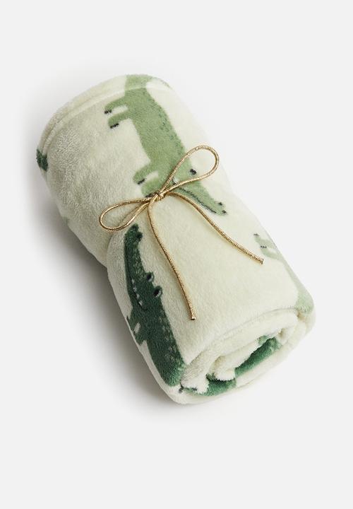 H&M - Patterned fleece blanket - light green crocodiles