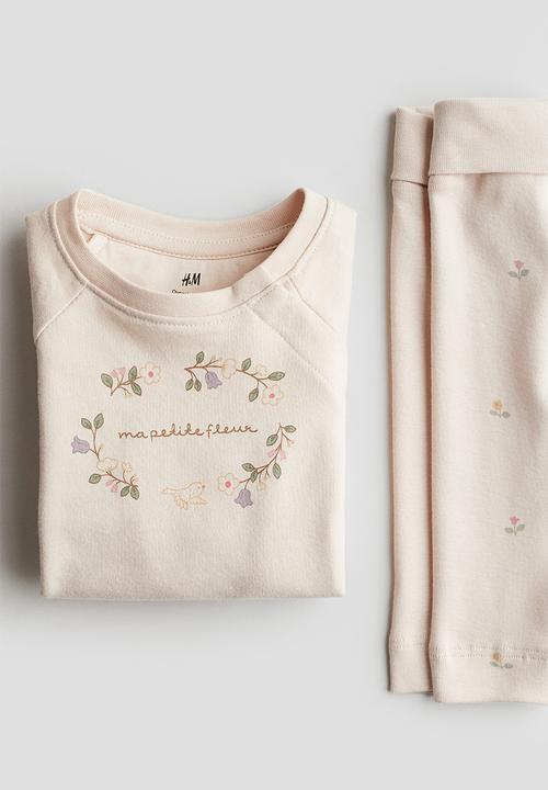 H&M - 2-piece cotton set - light beige floral