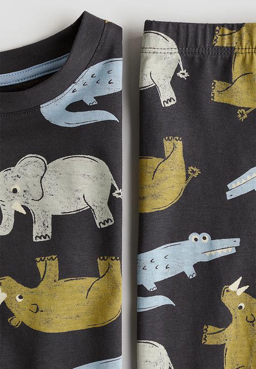 H&M - Patterned jersey pyjamas - dark grey dinosaurs