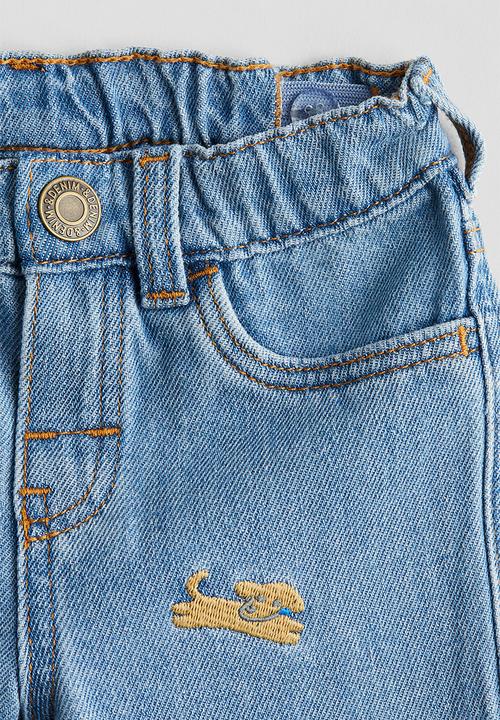 H&M - Embroidery-detail jeans - denim blue dogs 