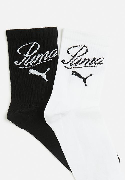 PUMA - Mens 2 Pk Script Logo Crew Sock - puma black & white