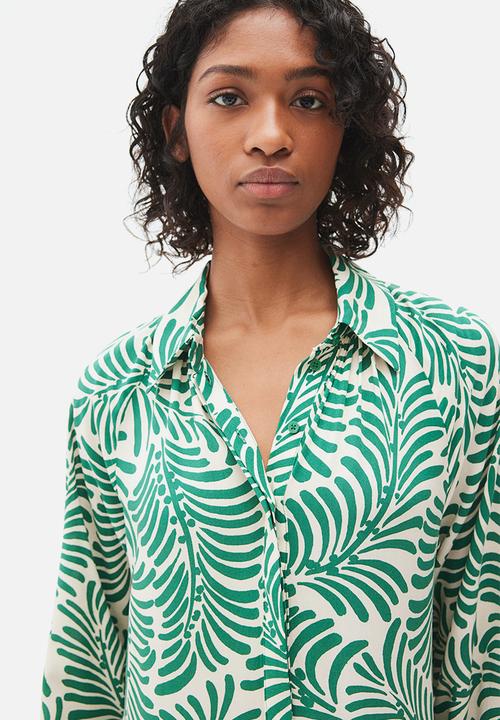 H&M - Viscose shirt dress - cream & green patterned