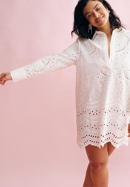 h&m broderie anglaise shirt dress Women's Light blue Broderie anglaise shirt dress