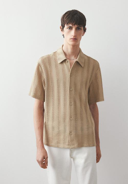 H&M - Regular fit jacquard-knit shirt - dark beige