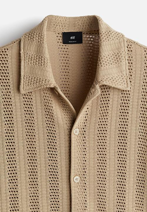 H&M - Regular fit jacquard-knit shirt - dark beige