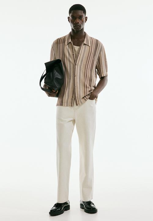 H&M - Regular fit crochet-look shirt - beige striped