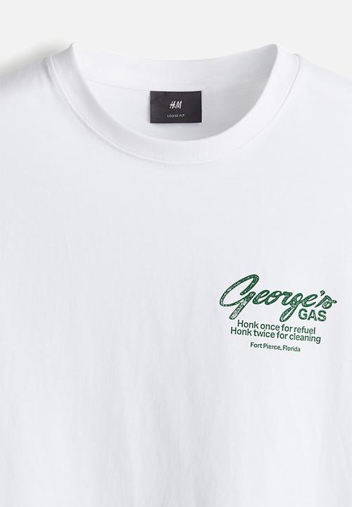 H&M - Loose fit printed t-shirt - white george's gas