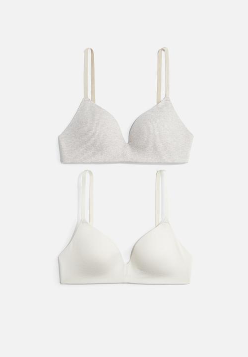 H&M - 2-Pack padded non-wired cotton bras - light beige & beige marl