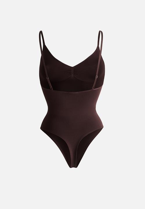 H&M - Firm shape sculpting thong body - dark brown
