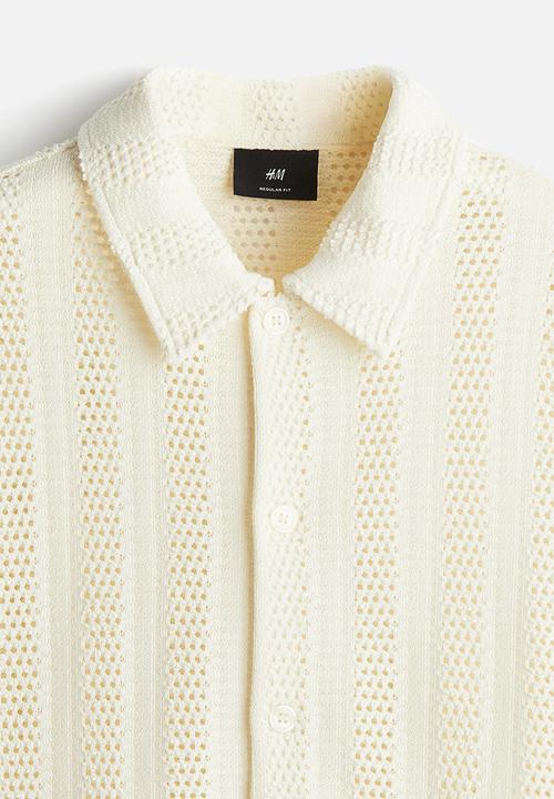 H&M - Regular fit jacquard-knit shirt - light beige striped