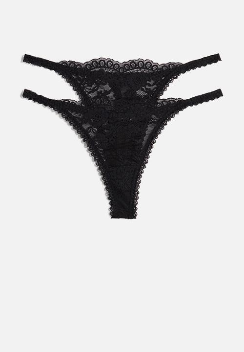 H&M - 2-Pack lace tanga thong briefs - black