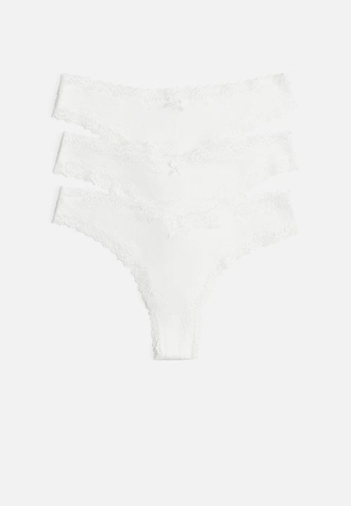 H&M - 3-Pack cotton and lace brazilian briefs - white