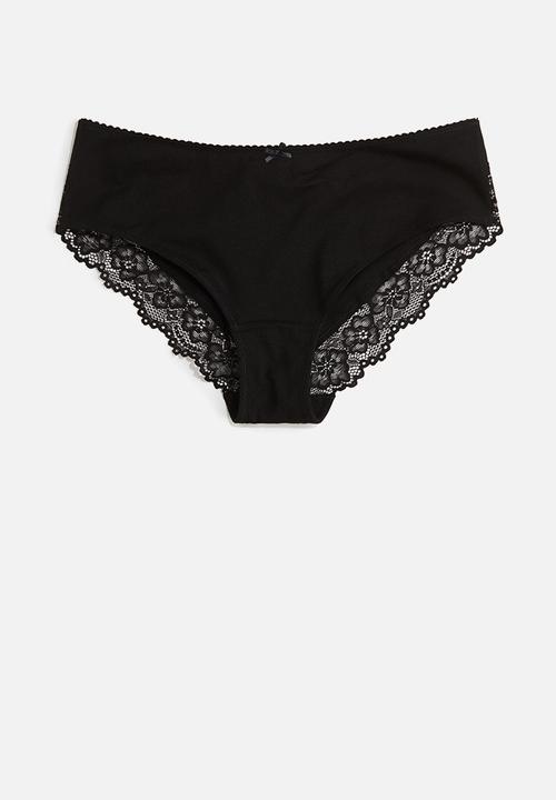 H&M - 3-Pack cotton and lace hipster briefs - black