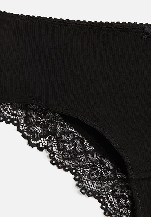 H&M - 3-Pack cotton and lace hipster briefs - black