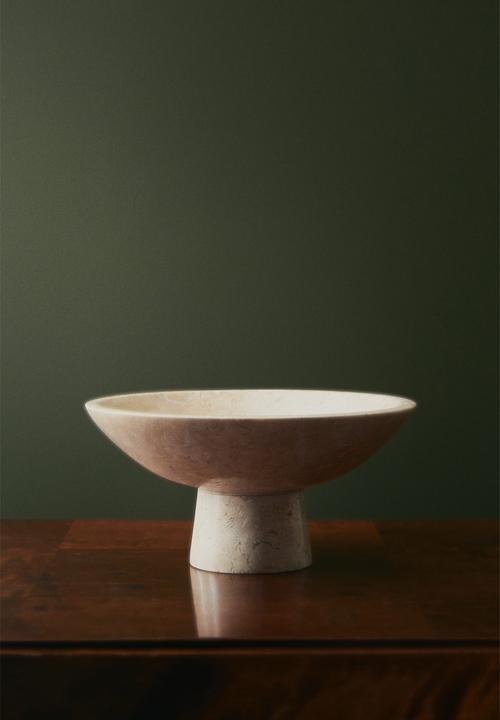 H&M - Large marble pedestal bowl - light beige