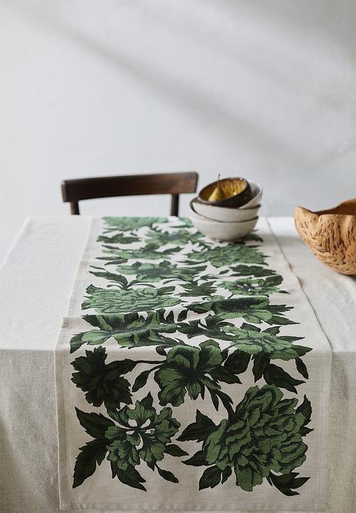 H&M - Patterned table runner - green floral 
