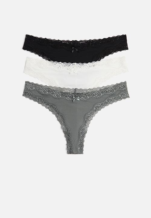 H&M - 3-Pack microfibre and lace brazilian briefs - multi