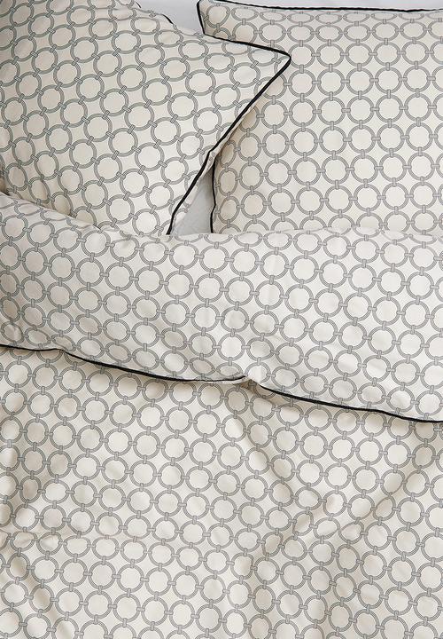 H&M - Cotton sateen double duvet cover set - natural white patterned