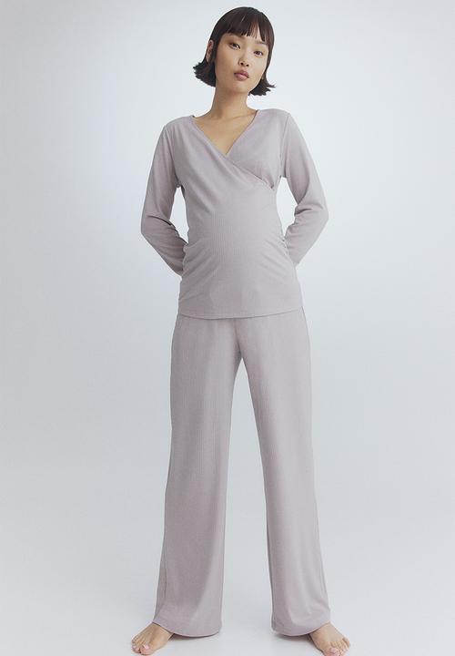 H&M - Mama ribbed trousers - light greige