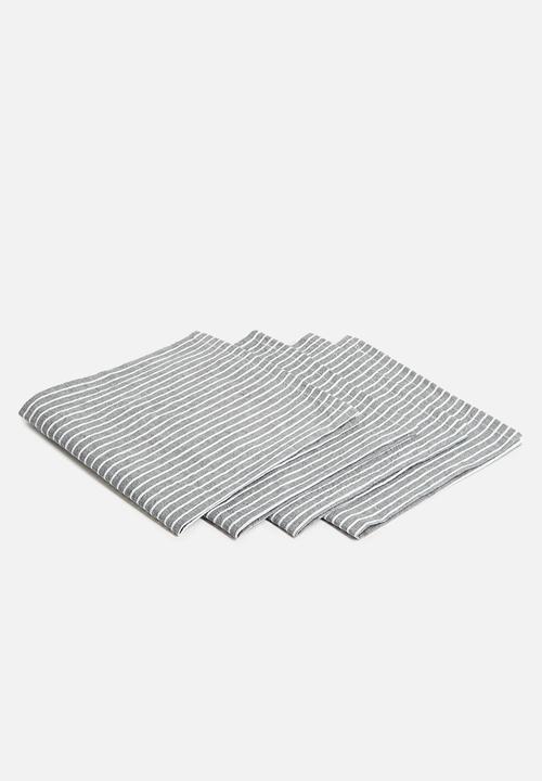 Sixth Floor - Cotton Yarn Dye Stripe Napkin Set of 4 - Grey & White