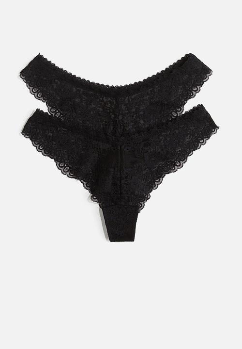 H&M - 2-pack lace brazilian briefs - black