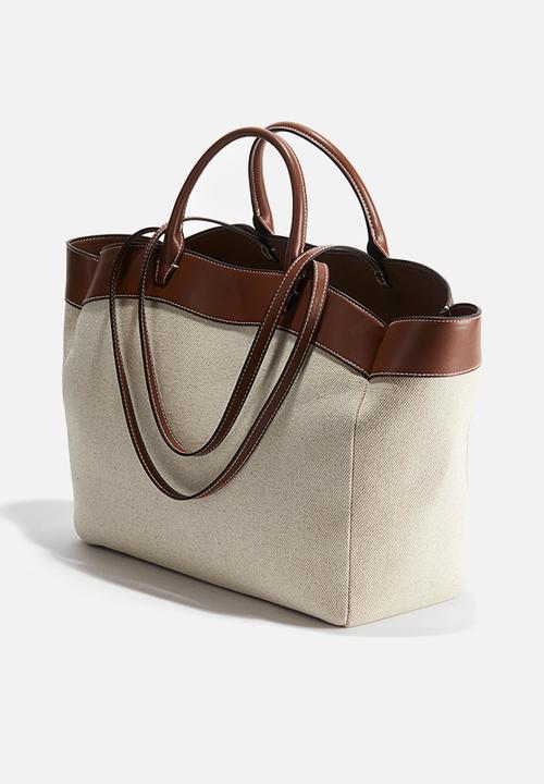 H&M - Canvas shopper - light beige & brown