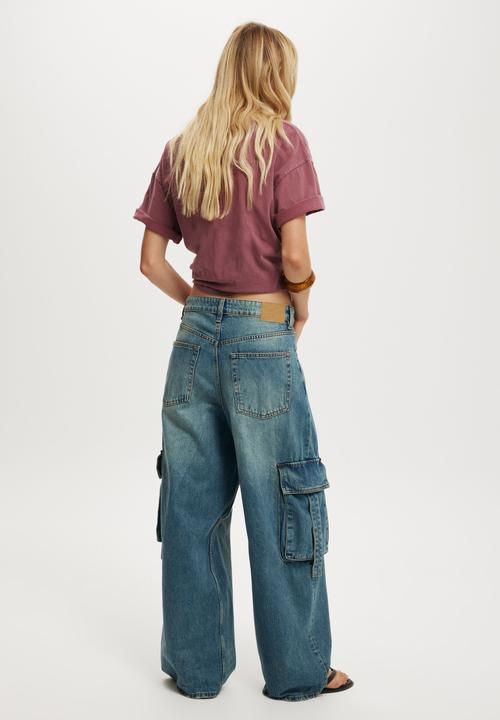 Cotton On - Boyfriend super baggy cargo jean - otis blue