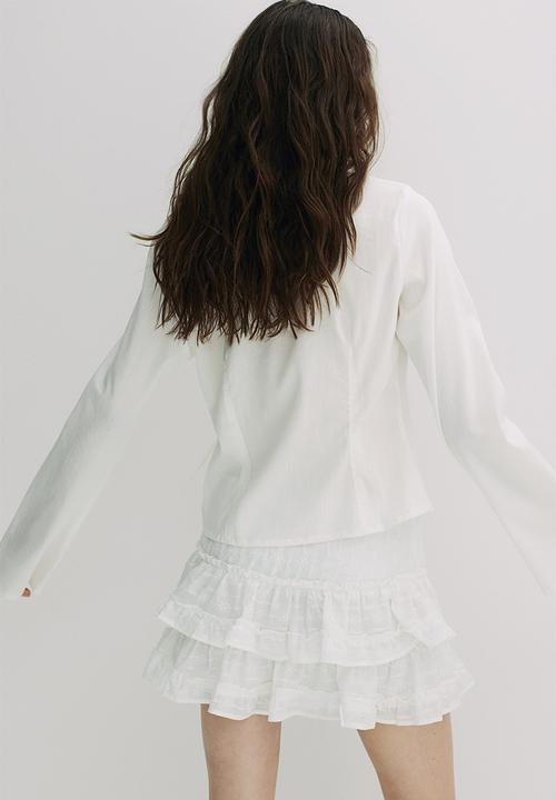 H&M - Embroidered tiered skirt - cream