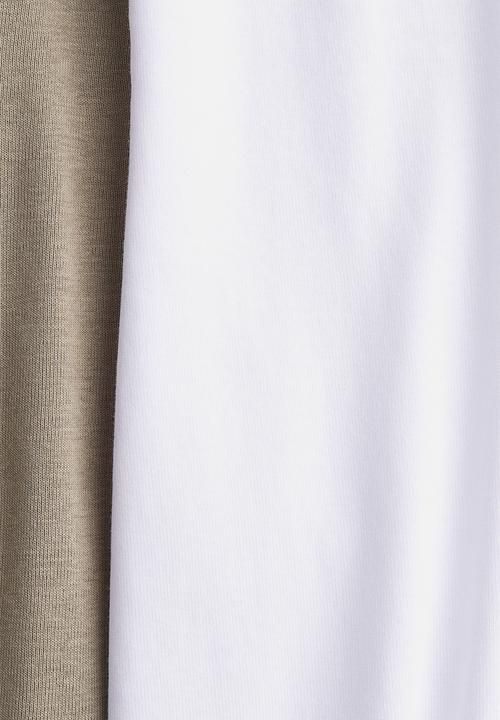 H&M - Mama 2-pack cotton vest tops - khaki green & white 